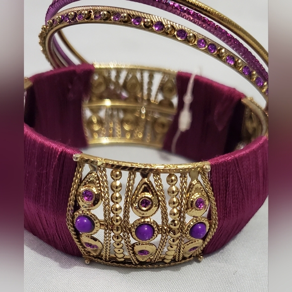 Set of 5 Purple and Gold Bangle Bracelets New Without Tags - Picture 3 of 8